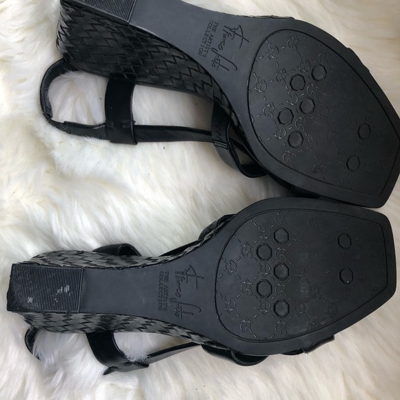 Franco sarto wedge sandal. Basket weave heel. Size 8. Black. - Picture 5 of 12